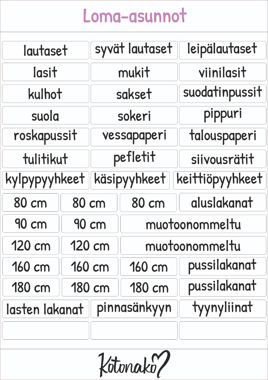 Loma-asunnon järjestelytarrat
